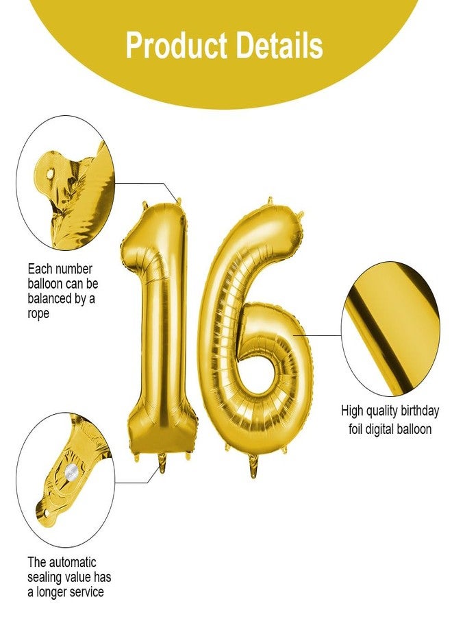 OFFCUP 40 Inch Gold Number 16 Balloon for 16st Birthday Decoration, Birthday Balloons Large Foil Number 1 & 6 Balloons Self Inflating for Boys Girls Men Women Birthdays Anniversary Party Decorations - Image 3